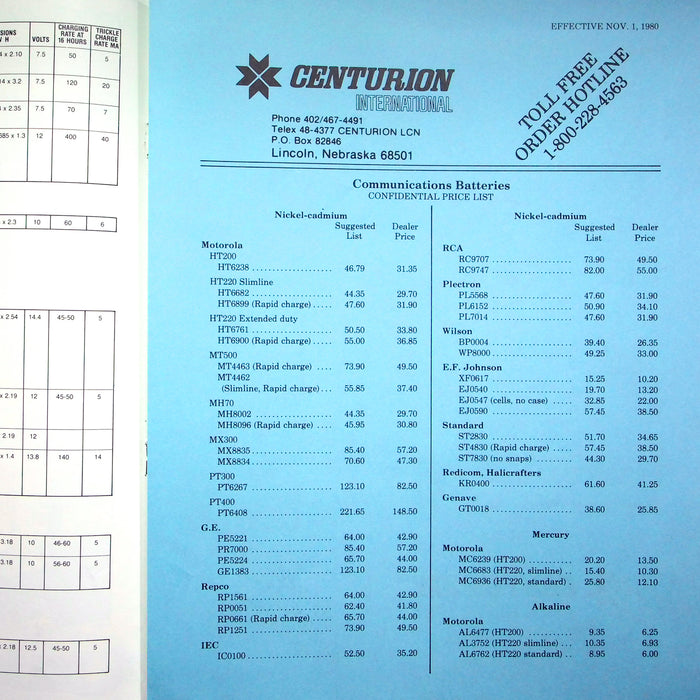 1981 Centurion International Battery & Antenna Catalogs w/ Price Lists