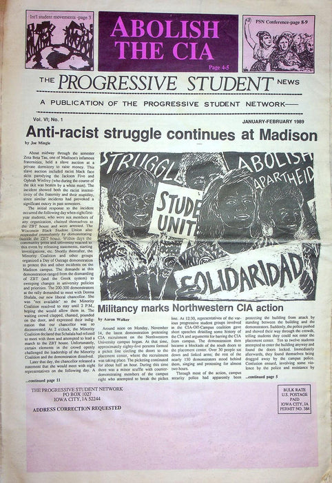 The Progressive Student Network Newspaper Jan-Feb 1989 Madison Wisonsin College