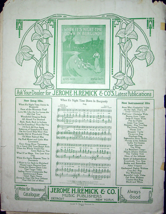 Sheet Music Our Commodore March Fred J Eisler 1914 Jerome H Remick Piano Song 3