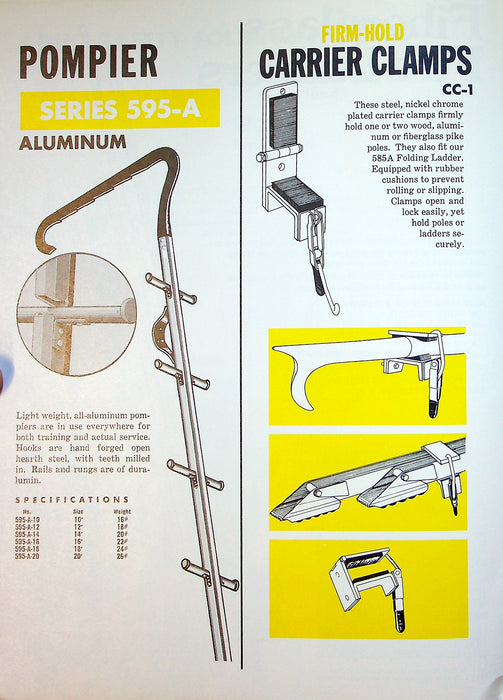 1960's Duo Safety Aluminum & Wood Fire Ladders Yellow Catalog w/ Price List