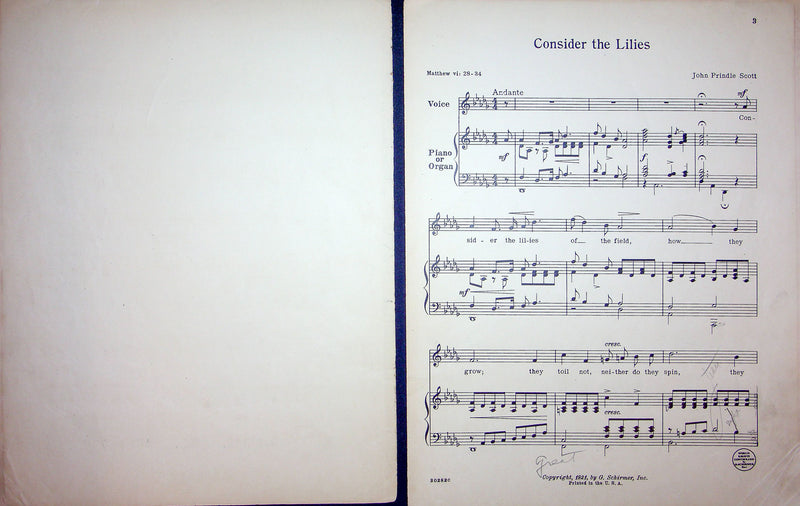 Sheet Music Consider The Lilies John Prindle Scott Religious Bible Music 1921 3