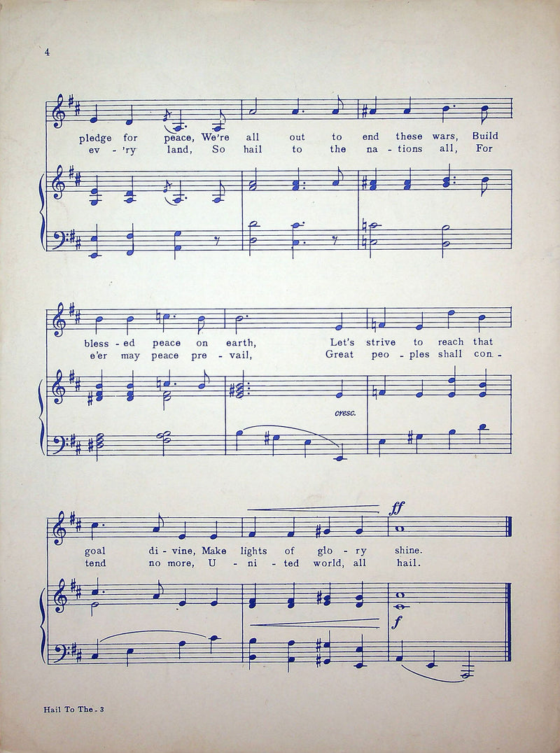 Sheet Music Hail To The Nations United Song At Summit International Peace 1955 3
