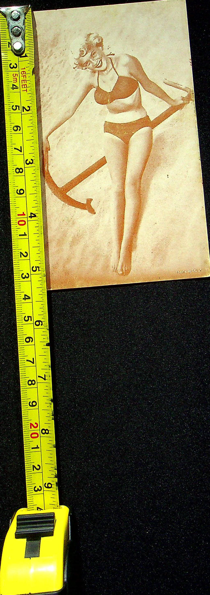 US 50s Pin Up Promo Photo Card Woman Bikini Swimsuit Beach Anchor Military Worn