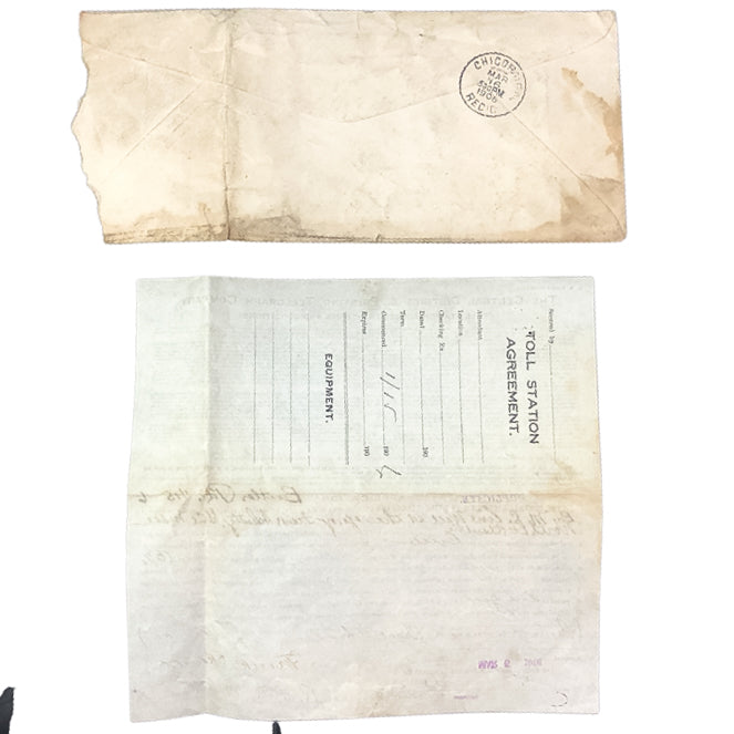 George Washington 2 Cent Stamp Embossed on Envelope and 1906 Telegraph Contract