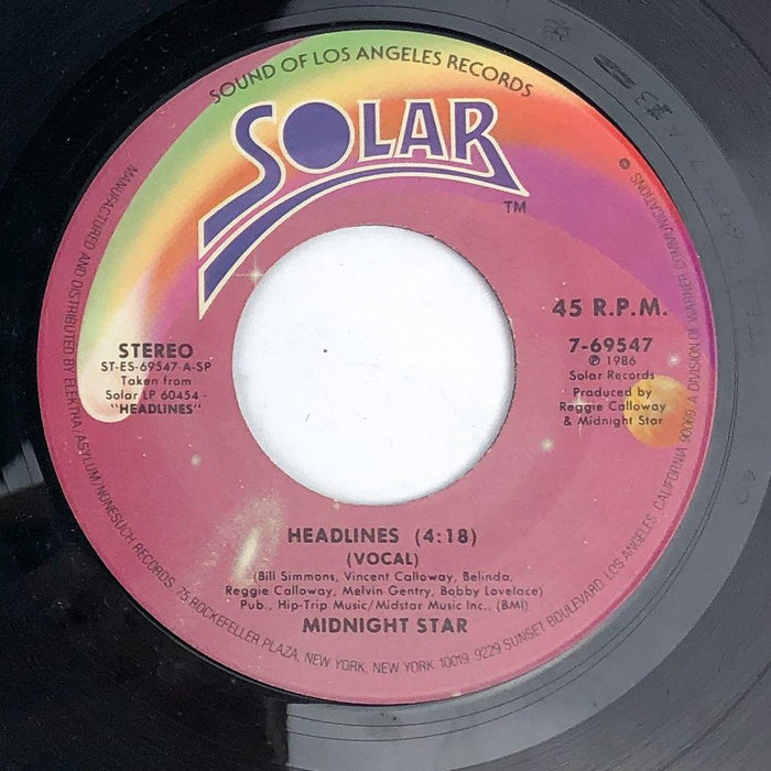 Midnight Star Headlines + Instrumental Dub Stop 45 RPM 7" Single Record Solar 3
