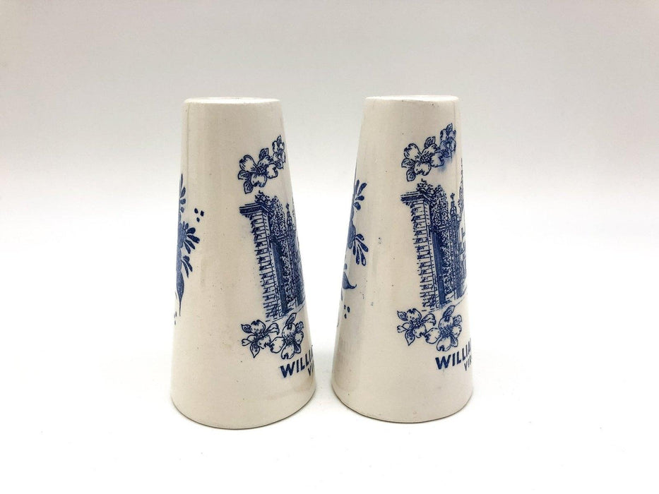 Vintage Ceramic Salt & Pepper Shakers Williamsburg Virginia Blue White Japan 4" 3
