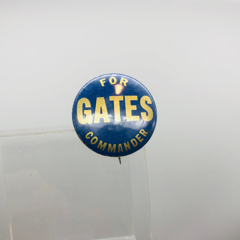 Vintage Gates For Commander Button 1" Bastian Bros Blue Gold Metal