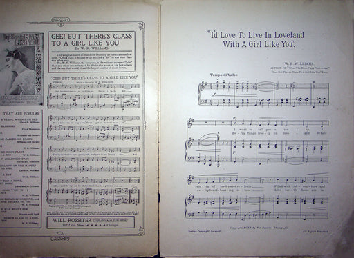 Sheet Music I'd Love To Live In Loveland W R Williams 1910 Maud Lambert 2