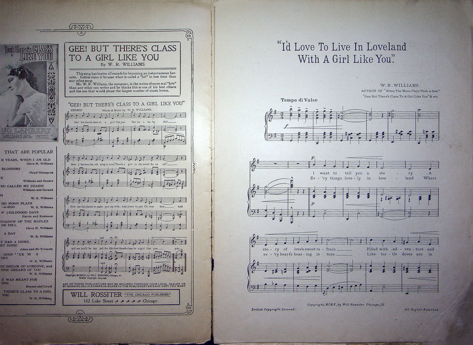 Sheet Music I'd Love To Live In Loveland W R Williams 1910 Maud Lambert 2