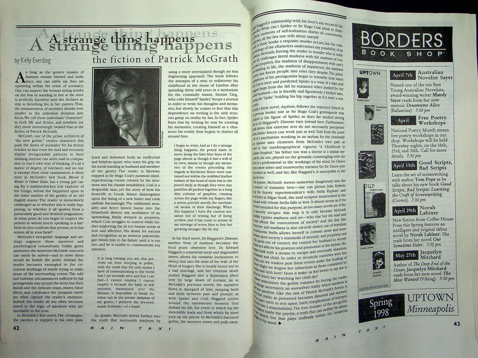 Rain Taxi Magazine Spring 1998 Review Of Books Patrick McGrath Fiction Author