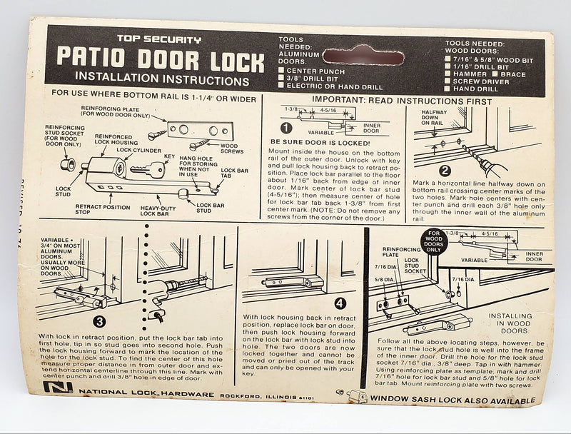 Patio Door Lock Sliding Doors Wood or Aluminum Keyed National Lock Zinc Finish