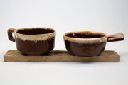 Vintage McCoy: Decorative Drip Stoneware - USA Cup & Small Crock, Brown & Cream 1