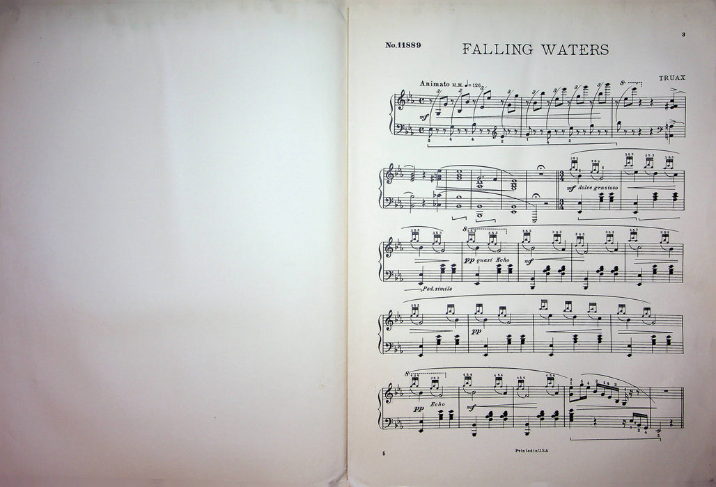 Falling Waters JL Truax Vintage Sheet Music Piano Song Pianoforte Theo Presser 3