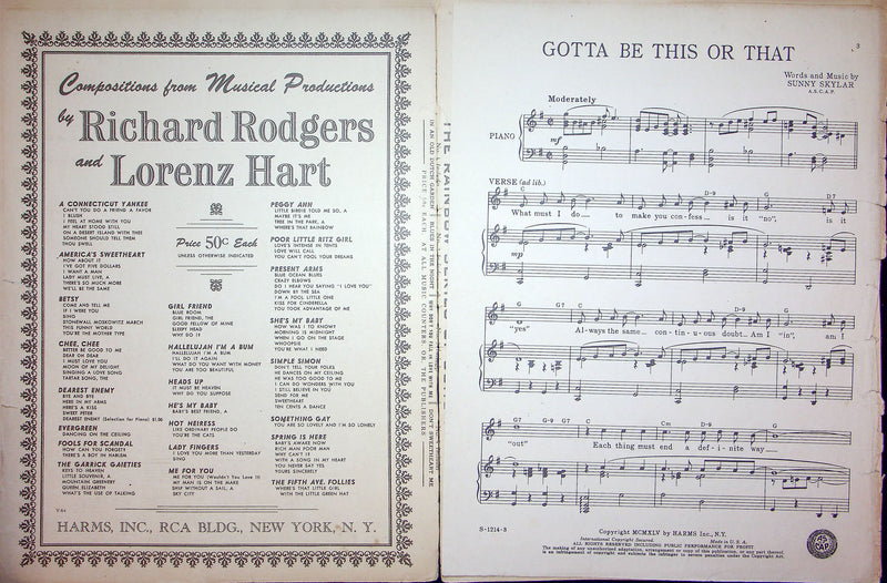 Sheet Music Gotta Be This Or That Benny Goodman Sunny Skylar 1945 WW2 War Bonds 2