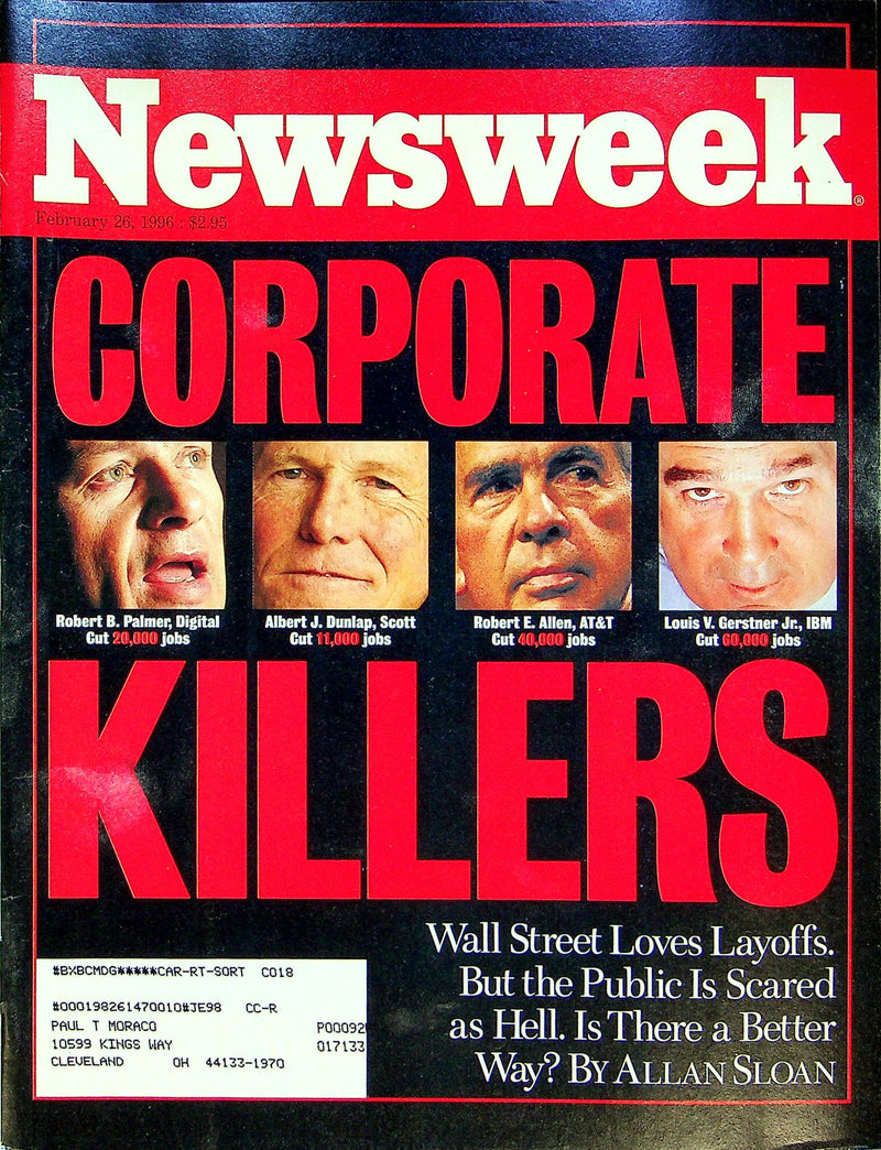 Newsweek Magazine February 26 1996 Gabriel Ruelas Boxer Wall Street Job Cuts