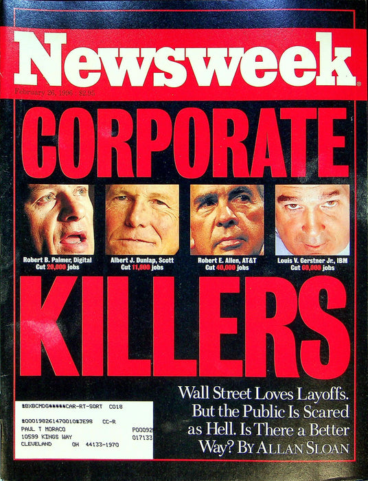 Newsweek Magazine February 26 1996 Gabriel Ruelas Boxer Wall Street Job Cuts