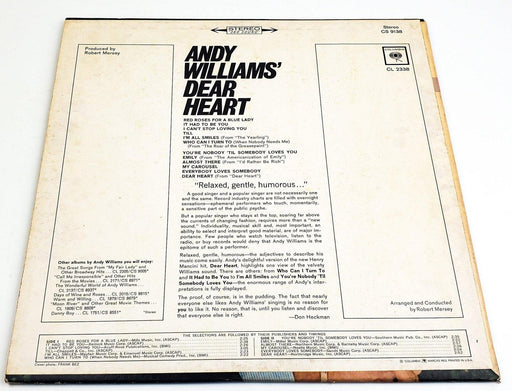 Andy Williams Dear Heart 33 RPM LP Record Columbia 1965 CS 9138 2