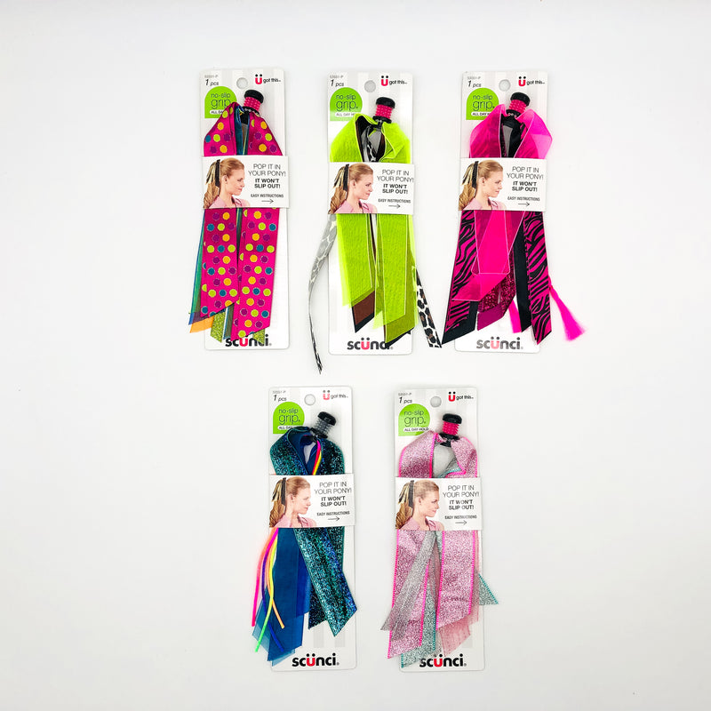 5-Pack Scunci Pop It In Your Pony Ponytail Ribbons No Slip Grip Colorful 53551P