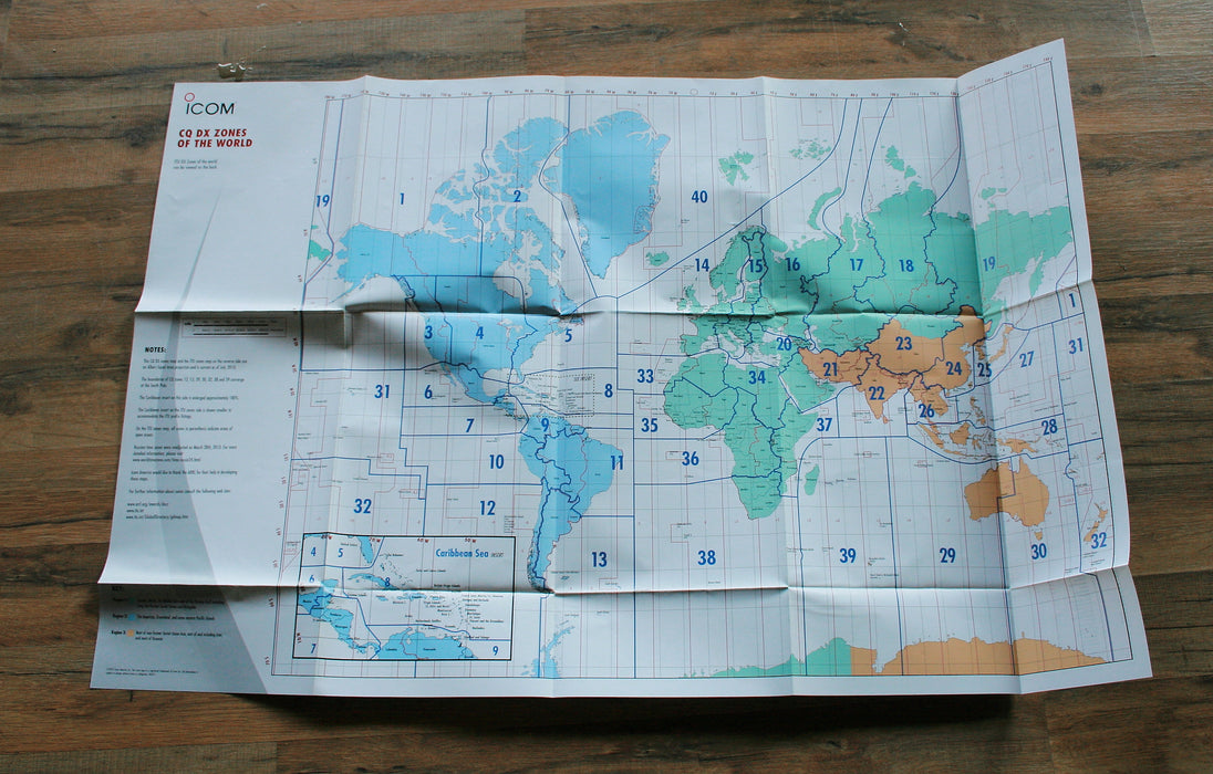 ICOM World Map & CQ DX Zones Of The World (2010)