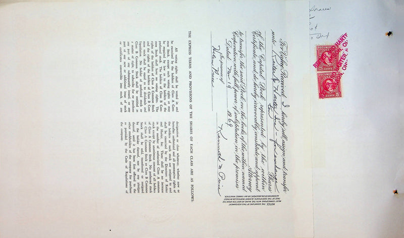 Reiter Dairy Company Stock Certificate Bond Scripophilly Akron Ohio 1965 No 244