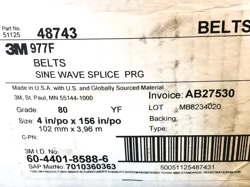 4"x156" Cloth Sanding Belt 3M 977F 80 YF-Weight Cubitron 48743 1pk 4