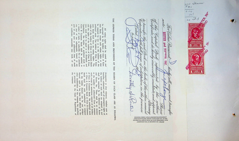 Reiter Dairy Company Stock Certificate Bond Scripophilly Akron Ohio 1965 No 246