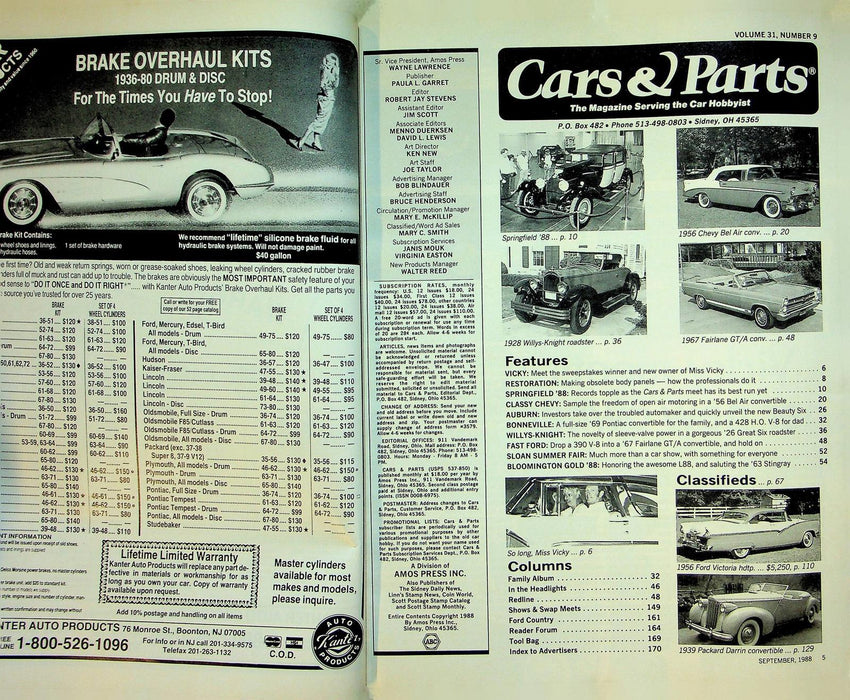 Cars & Parts Magazine September 1988 Vol 31 No 9 1928 Willys-Knight Great Six