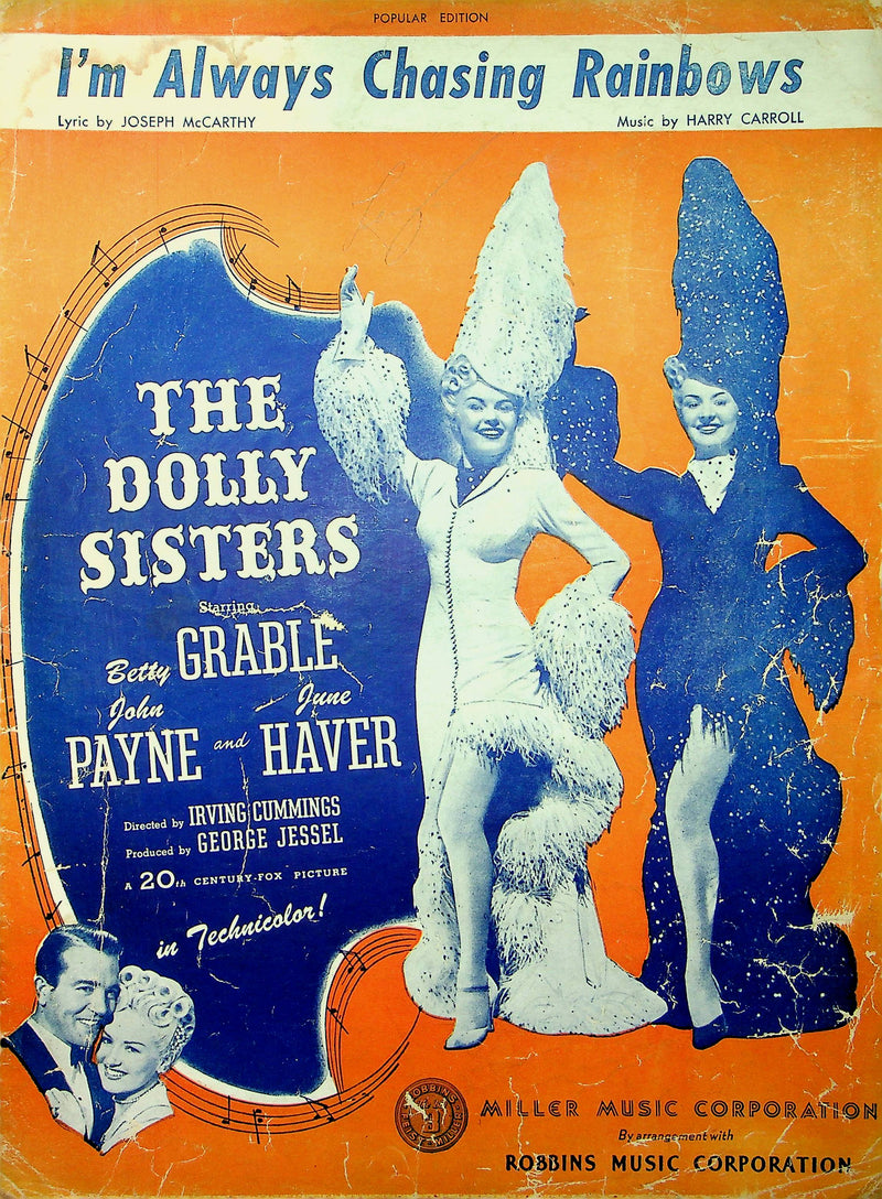 Betty Grable Sheet Music I'm Always Chasing Rainbows Dolly Sisters Musical 1918 1
