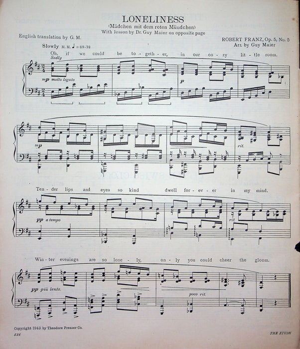 Danse Erotique Sheet Music Viennese Folksong Piano Jean Beghon 1943 Etude Mag 1