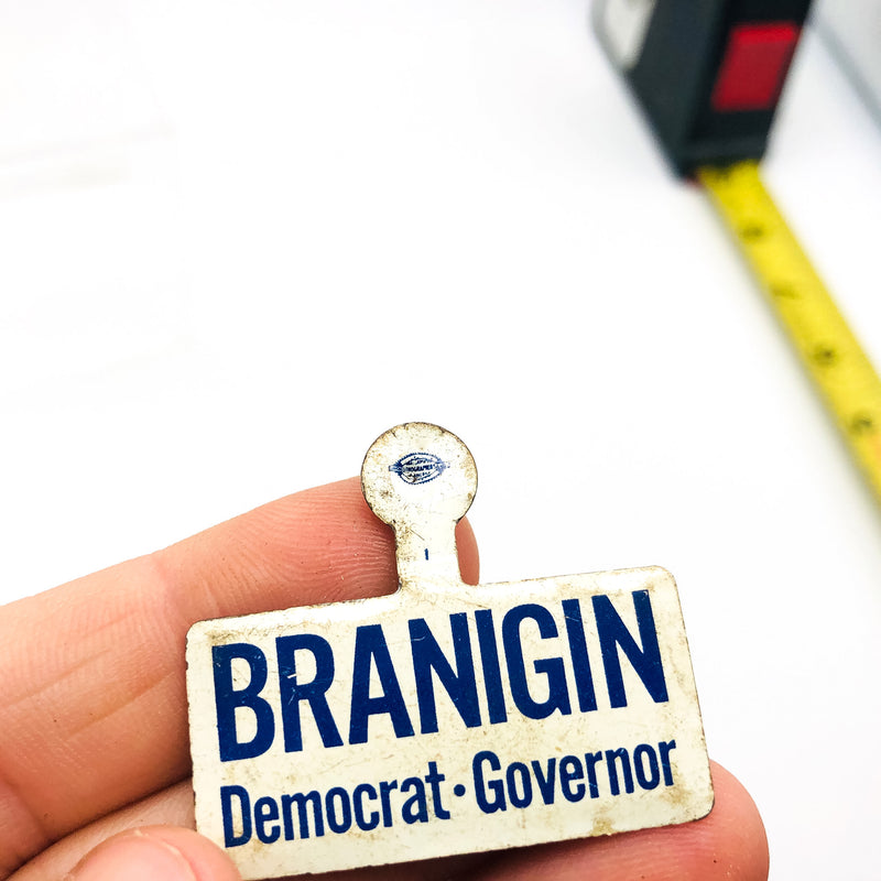 Branigin Democrat Governor Fold Over Back Tab Pin Button 1.5" Indiana Campaign