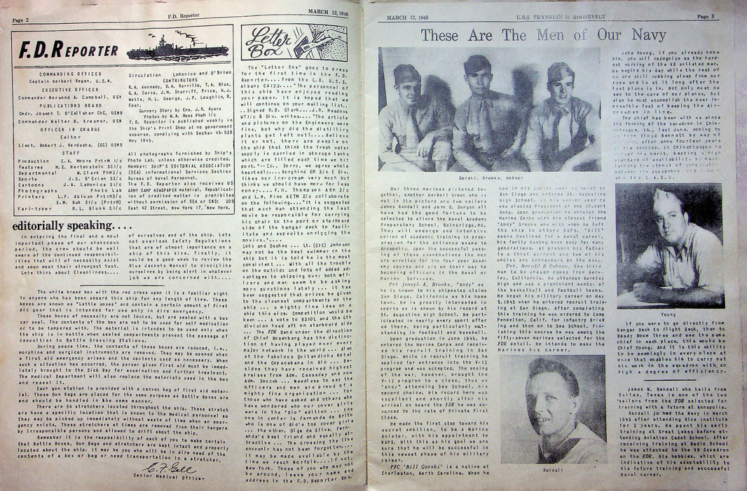 FD Reporter Ship Newspaper USS FD Roosevelt 1946 Mar R Admiral Apollo Soucek WW2