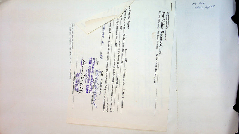 Reiter Dairy Company Stock Certificate Bond Scripophilly Akron Ohio 1965 No 218