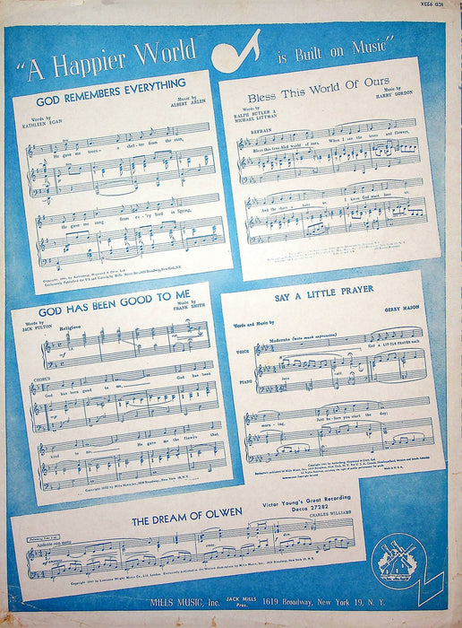 Sheet Music Blue Tango Leroy Anderson Mitchell Parish 1952 Mills Music Corp 3