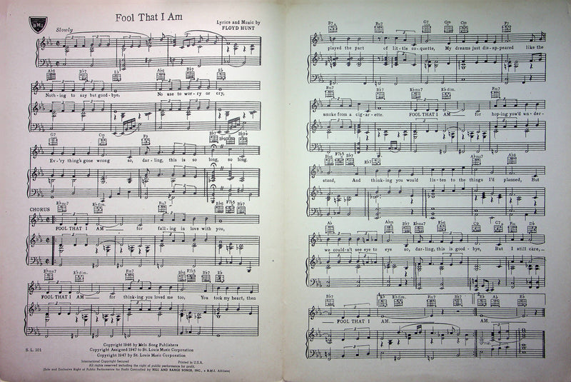 Floyd Hunt Sheet Music Fool That I Am 1947 St Louis Music Corporation 3