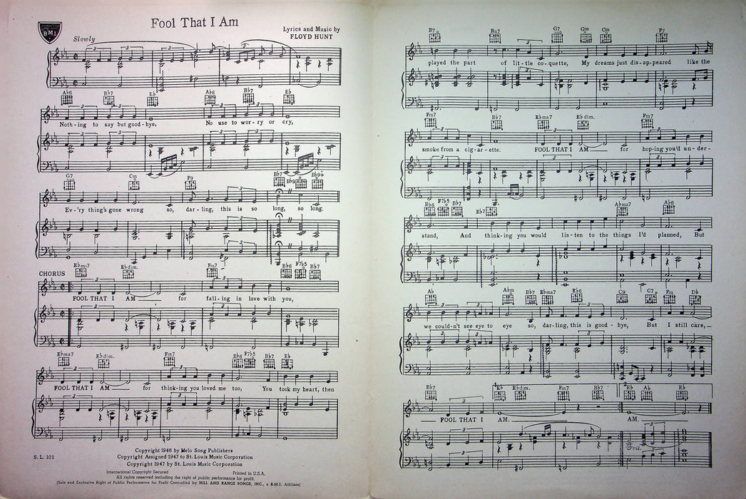 Floyd Hunt Sheet Music Fool That I Am 1947 St Louis Music Corporation 3