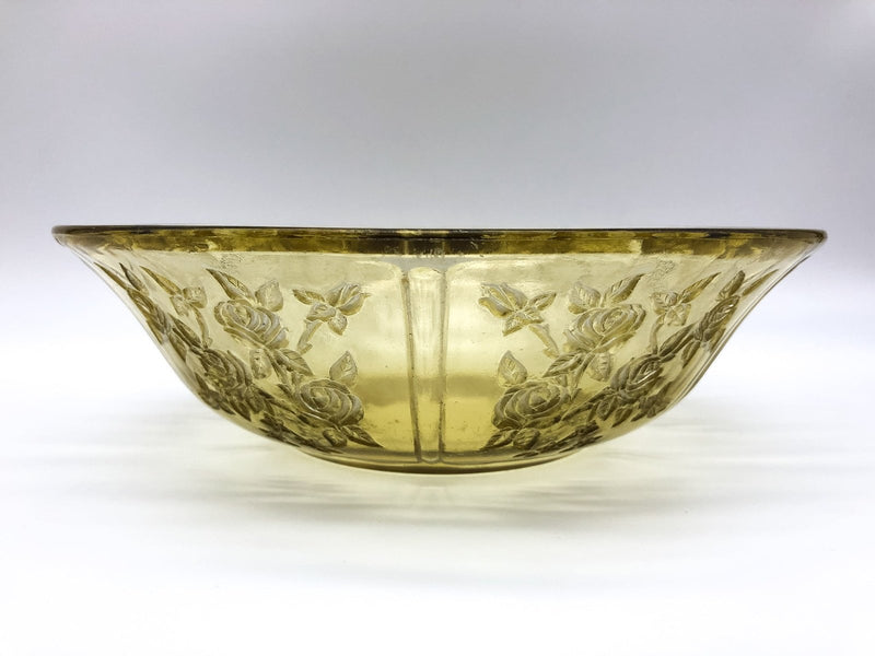 Vintage Sharon Cabbage Rose Serving Bowl 10" Yellow Amber Depression Era Large 6