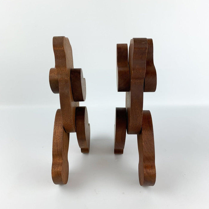 Pair of Wooden Teddy Bear Figurines Folk Art Rustic Cut Out Wood Stained 4