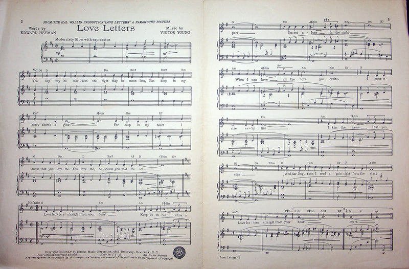 Sheet Music Love Letters Jennifer Jones Joseph Cotton Edward Heyman Victor Young 2