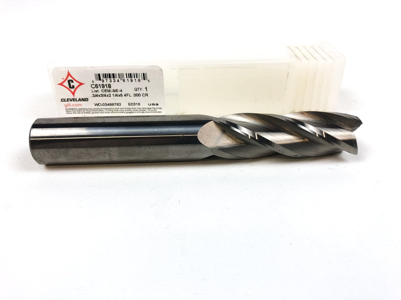 Cleveland C61918 Carbide End Mill Center Cut 3/4"x3/4"x2-1/4"x5" 4 Flute 1pc 3
