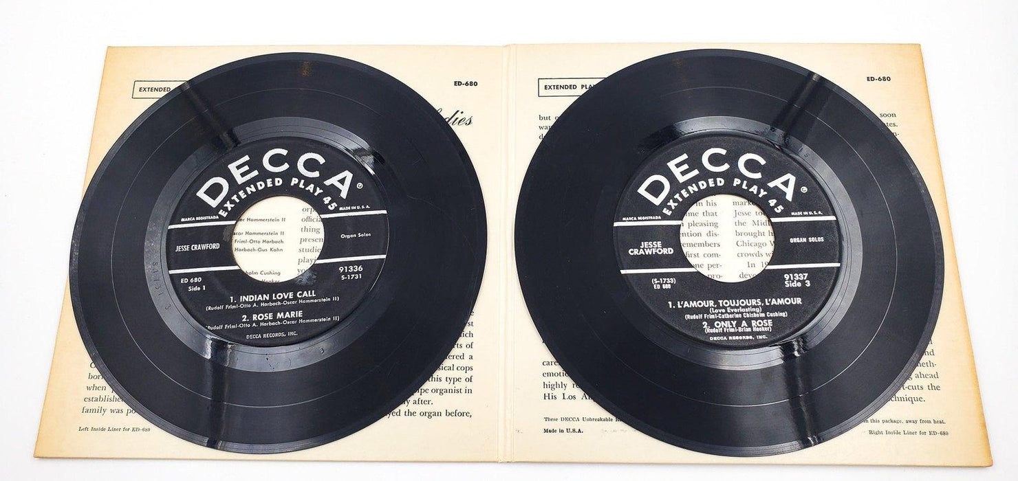 Jesse Crawford Rudolf Friml Melodies 45 RPM 2x EP Record Decca ED-680 5