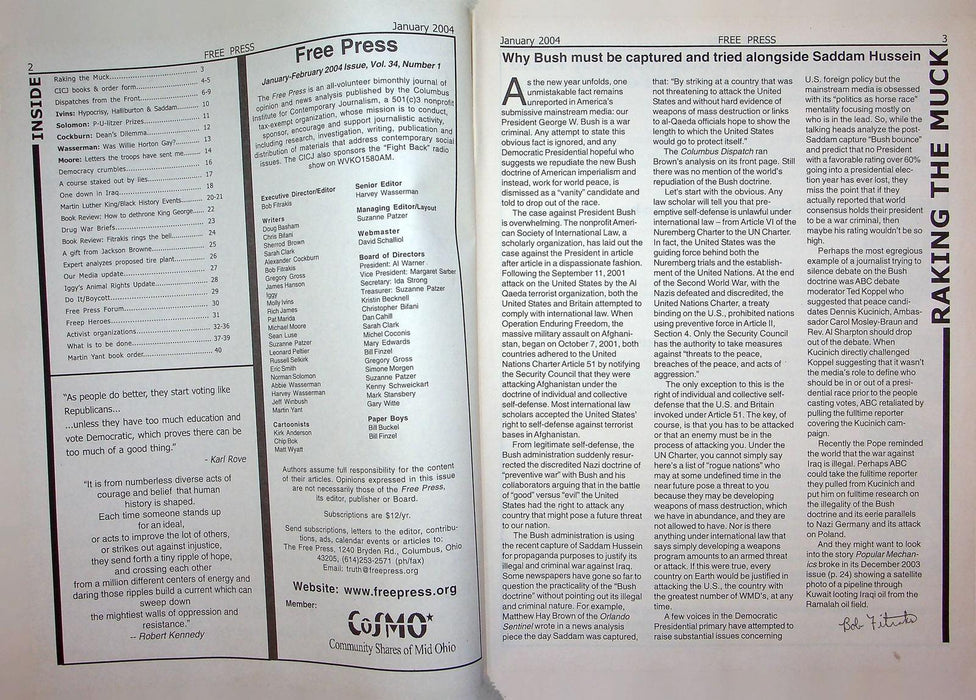 The Free Press Magazine Jan-Feb 2004 Bush War Criminal Crimes 911 Commission