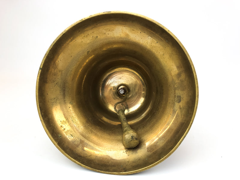 Vintage Bronze Bell Enamel Floral Design & Wooden Handle LARGE 5-3/4" x 10"