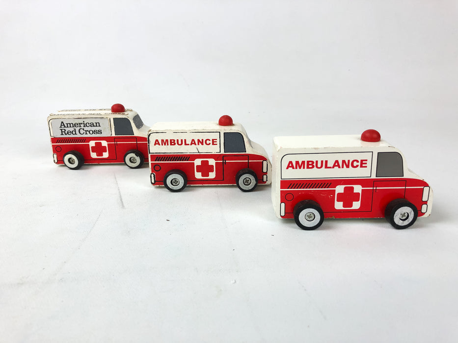 Greenbrier Wooden Ambulance Lot of 3 Emergency Vehicle Toys American Red Cross