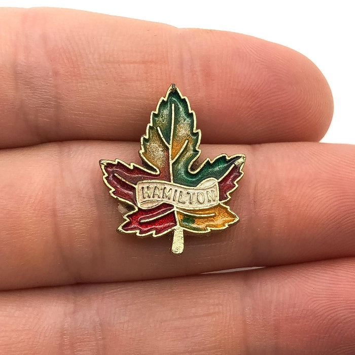Hamilton Canada Lapel Pin Leaf Shaped Outline Canadian Red Green Yellow 1