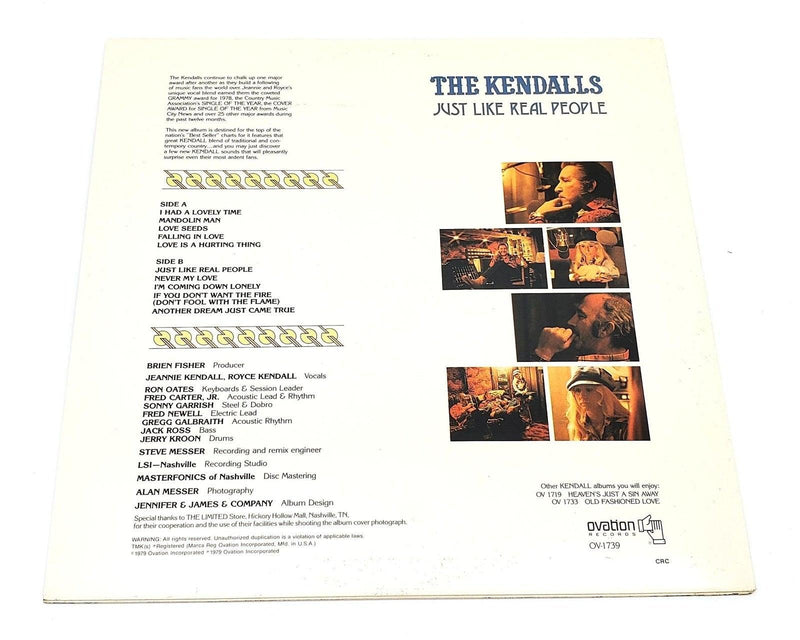 The Kendalls Just Like Real People 33 RPM LP Record Ovation Records 1979 OV-1739 2