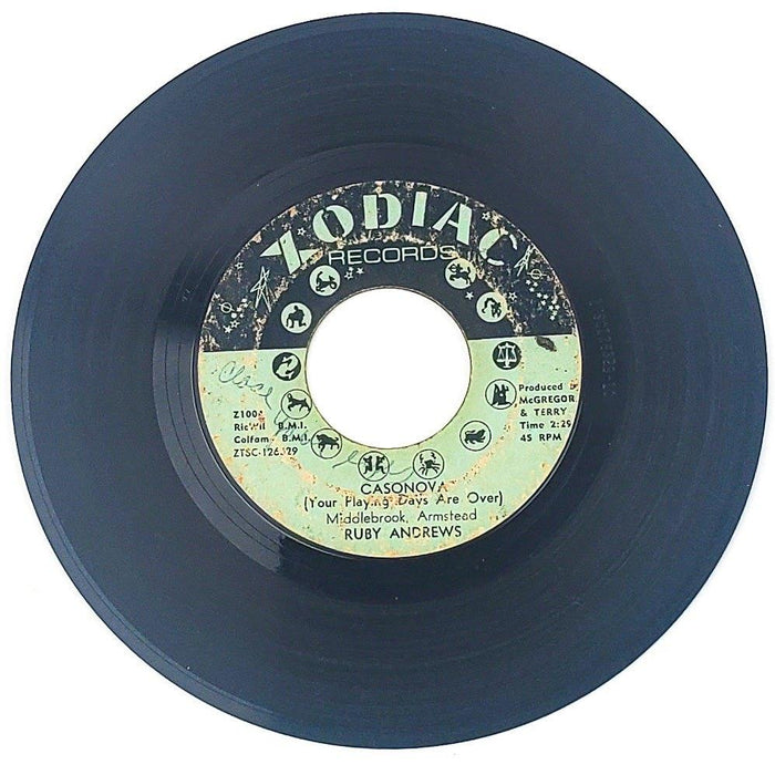Ruby Andrews Casonova Your Playing Days Are Over Record 45 Single Zodiac 1967 2