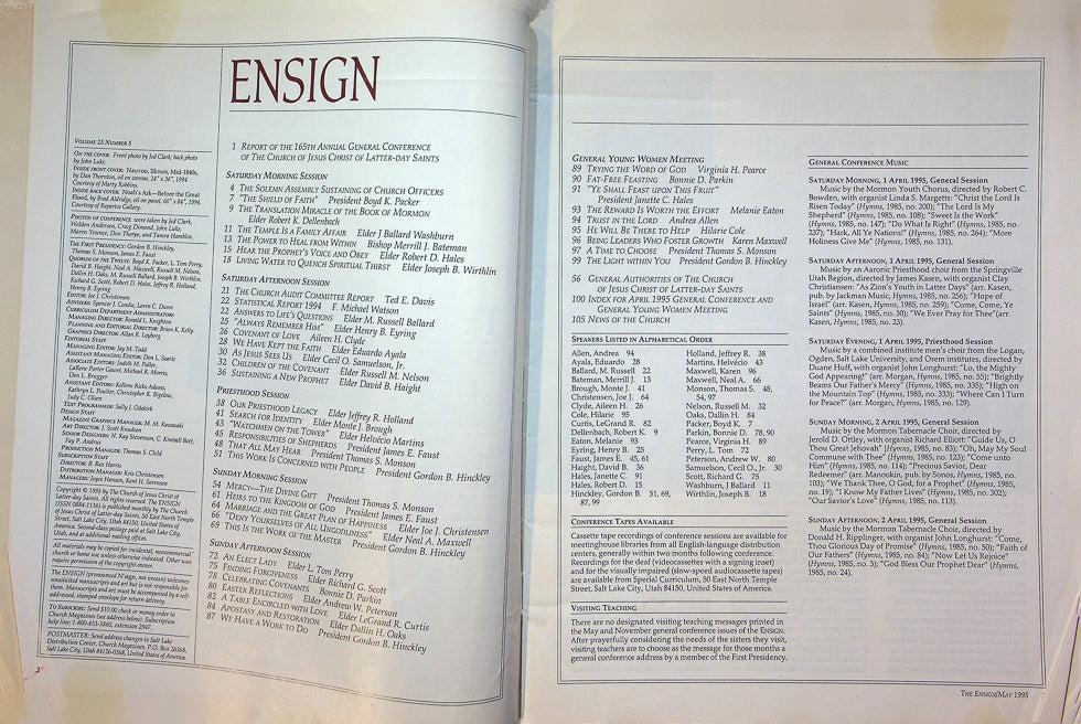 Ensign Magazine May 1995 Vol 25 No 5 President Gordon B. Hinckley Sustained 2