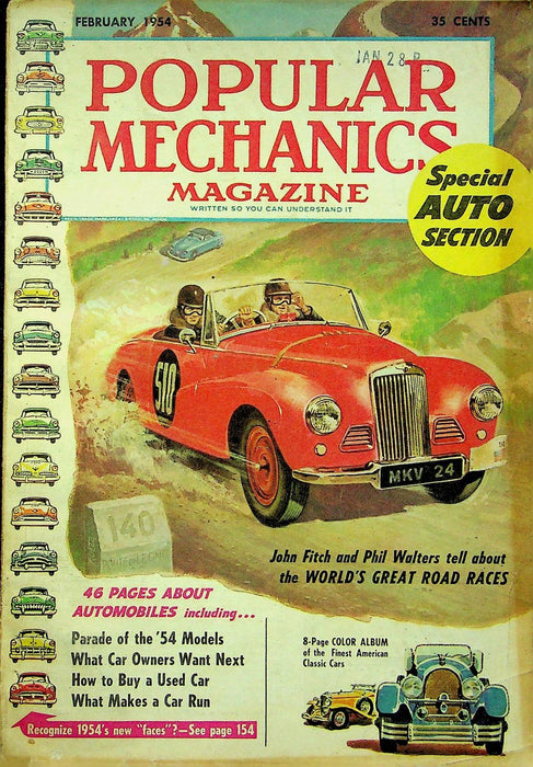 Popular Mechanics Magazine February 1954 46 Pages Automobiles Special Section