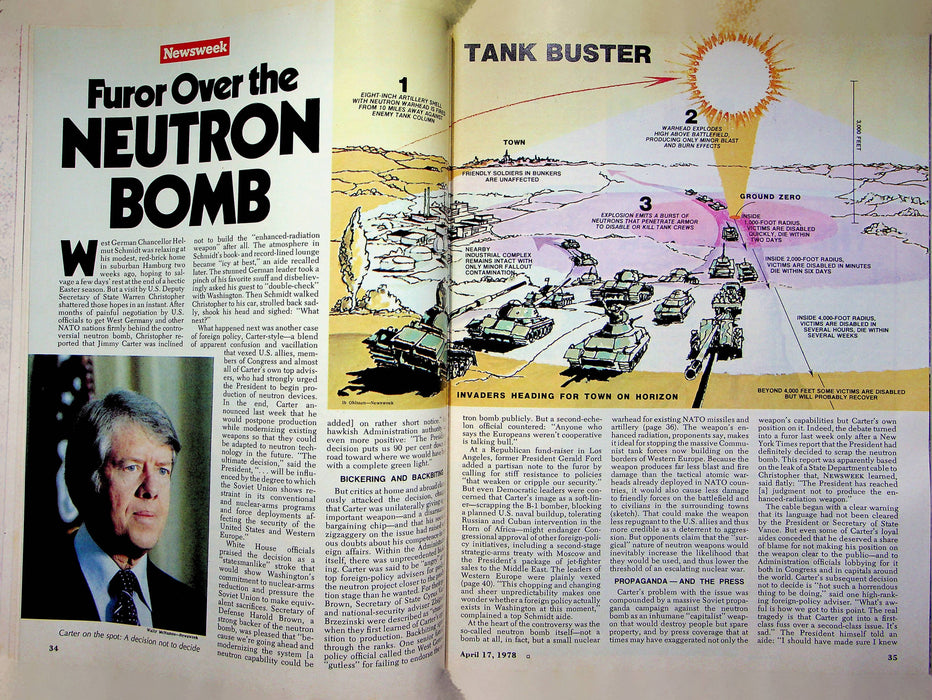 Newsweek Magazine April 17 1978 Carter Neutron Bomb Russia Farmers Inflation 3