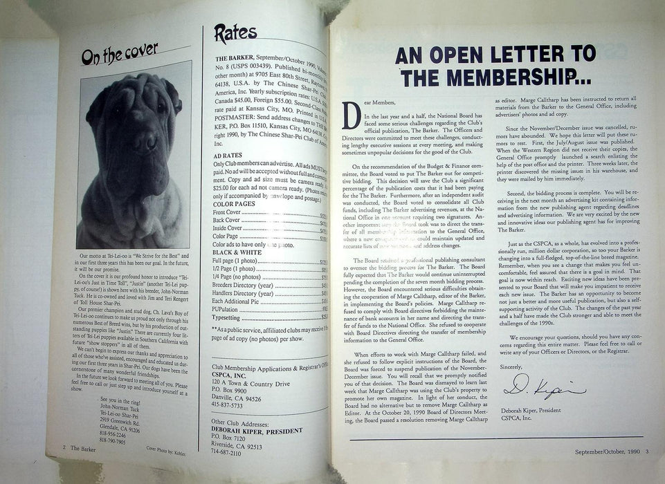 The Barker Magazine Sept Oct 1990 Shar-Pei Dog Red Puppies Dangerous Dog Bill